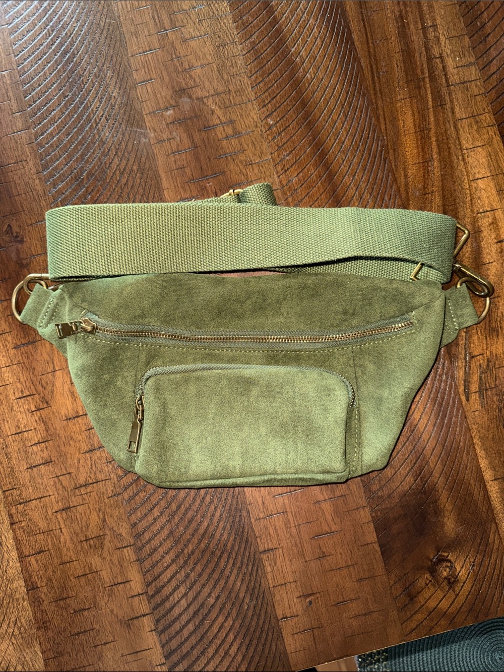 Olive Green Suede Crossbody Belt Bag
